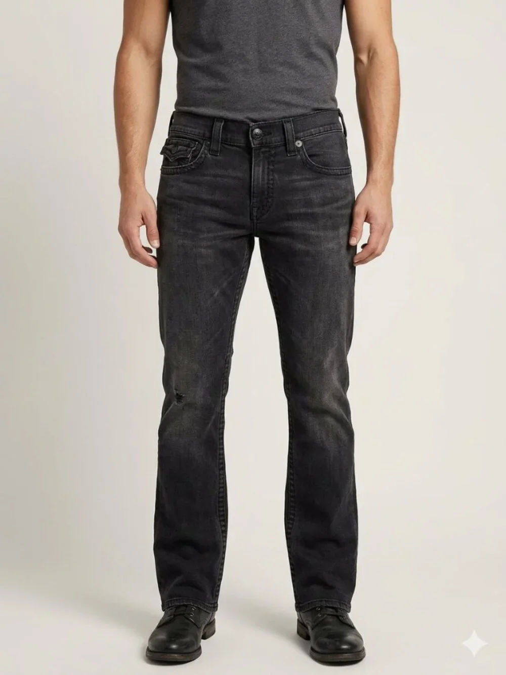 True Religion Jeans Ricky 29 Men's Black Straight-Leg Distressed & Stains